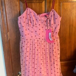 New Betsey Johnson Heart Print Dress Pale Pink Sequin Heart 4 NWT